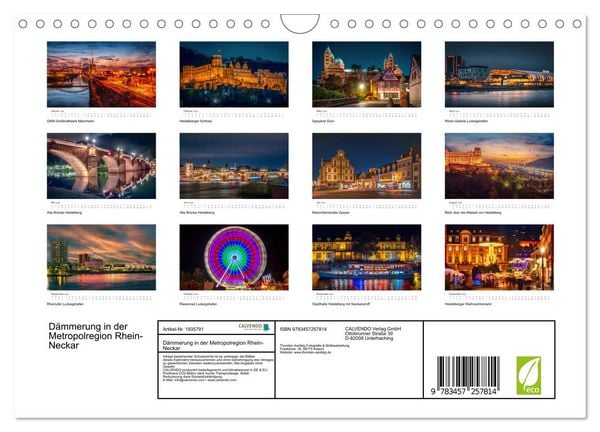 Produktbild: D&auml;mmerung in der Metropolregion Rhein-Neckar (Wandkalender 2026 DIN A4 quer), CALVENDO Monatskalender