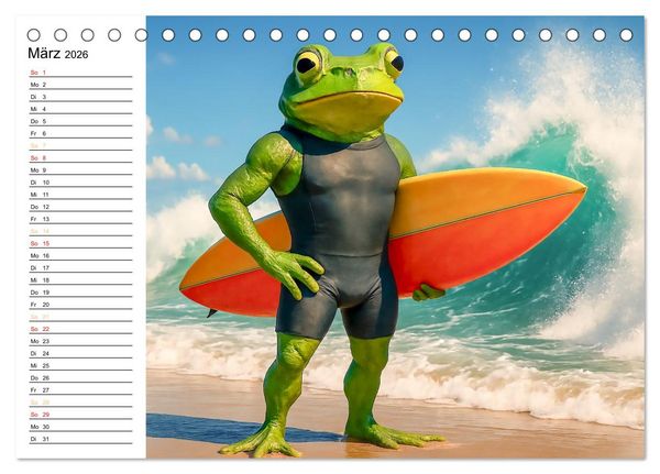 Produktbild: Frosch am Strand - Sommer, Sonne, gr&uuml;ne Haut (Tischkalender 2026 DIN A5 quer), CALVENDO Monatskalender
