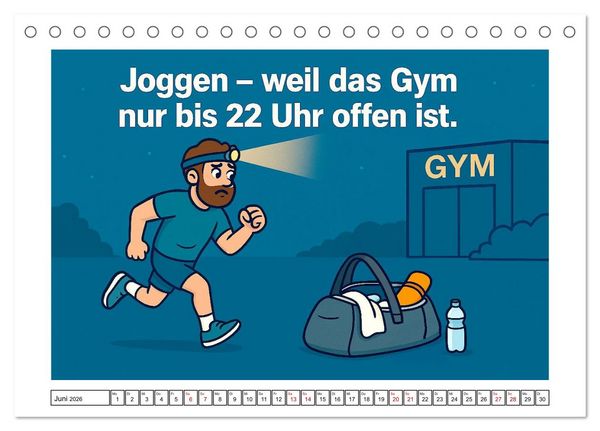 Produktbild: Kraftsport, Hanteln und Humor (Tischkalender 2026 DIN A5 quer), CALVENDO Monatskalender