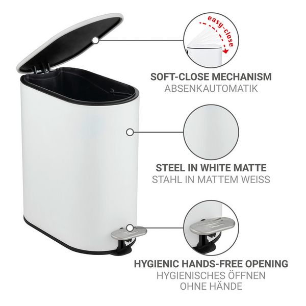 Produktbild: Kosmetikeimer Mod. Collungo, wei&szlig;, Stahl/Kunststoff, 5L, Easy-Close, mit herausnehmbarem