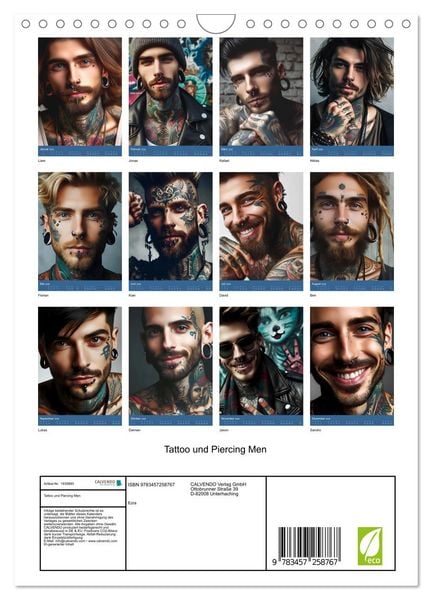 Produktbild: Tattoo und Piercing Men (Wandkalender 2026 DIN A4 hoch), CALVENDO Monatskalender