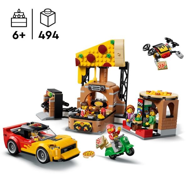 Produktbild: LEGO City 60496 Pizza-Liefererlebnis mit Fahrzeugen, Spielzeug-Pizzeria, Spielset f&uuml;r Kinder