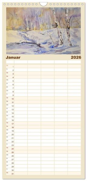 Produktbild: Familienplaner 2026 - Mit Aquarellen durch das Jahr mit 5 Spalten (Wandkalender, 21 x 45 cm) CALVENDO