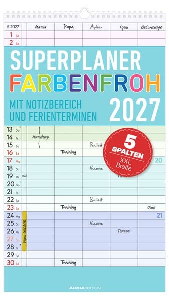 Produktbild: Superplaner Farbenfroh - 5 Spalten 2027