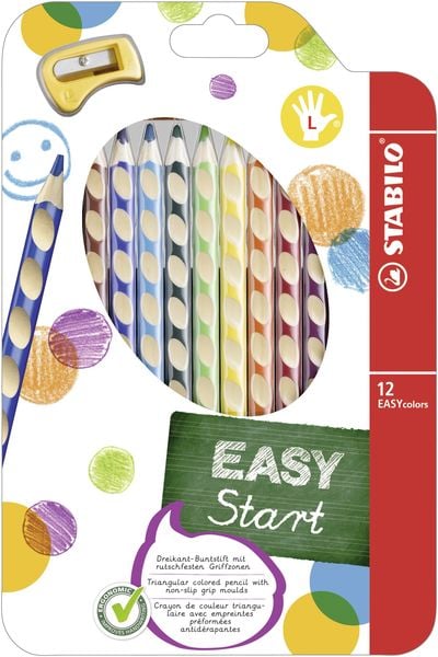 Produktbild: STABILO Ergonomischer Buntstift f&uuml;r Linksh&auml;nder -   EASYcolors - 12er Pack mit Spitzer - mit 12 verschiedenen Farben