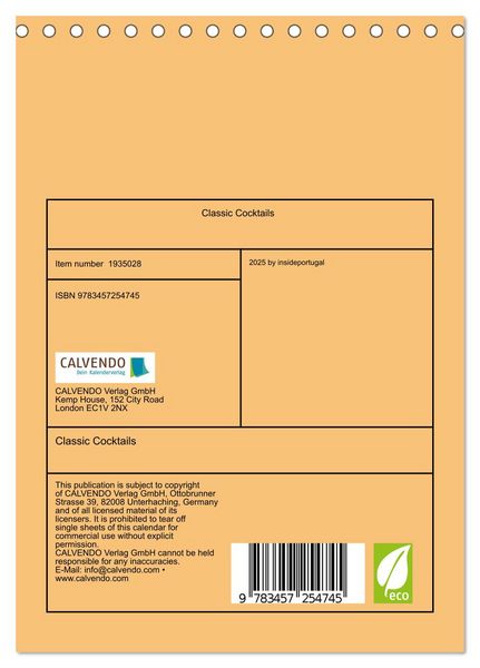 Produktbild: Classic Cocktails (Desk Calendar 2026 DIN A5 portrait), CALVENDO 12 Month DeskCalendar