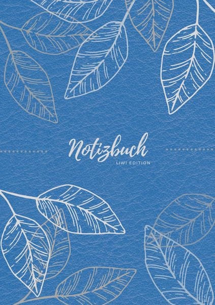 Produktbild: Notizbuch Tagebuch A5 liniert - 100 Seiten 90g/m&sup2; - Soft Cover - Silberne Bl&auml;tter auf blau
