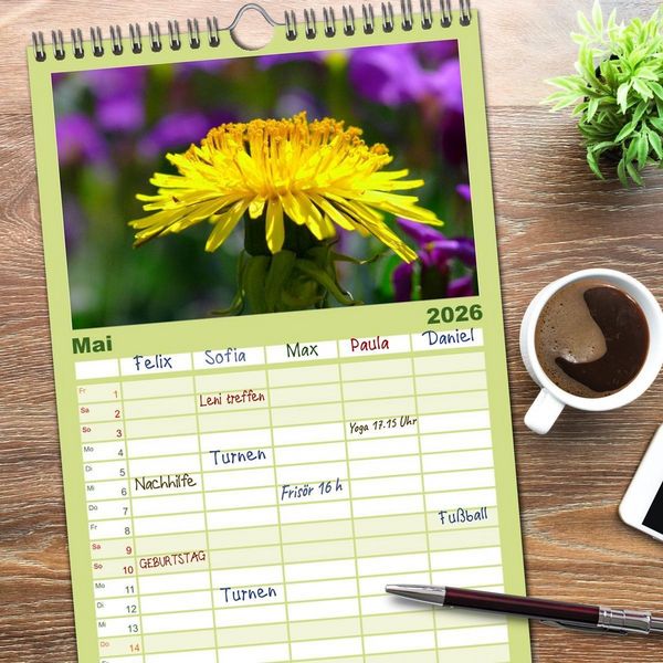 Produktbild: Familienplaner 2026 - Wildblumen 2026 mit 5 Spalten (Wandkalender, 21 x 45 cm) CALVENDO
