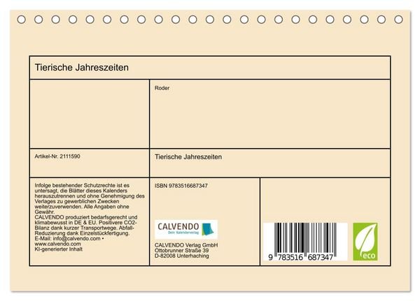 Produktbild: Tierische Jahreszeiten (Tischkalender 2026 DIN A5 quer), CALVENDO Monatskalender