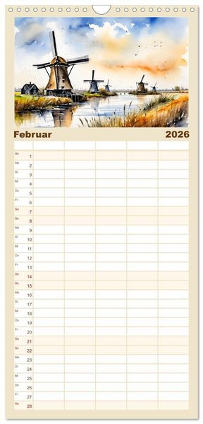Produktbild: Familienplaner 2026 - Zauberhafte Niederlande mit 5 Spalten (Wandkalender, 21 x 45 cm) CALVENDO