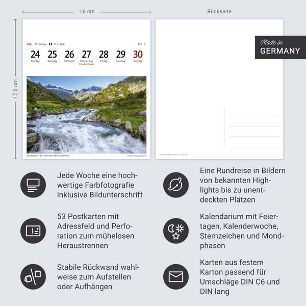 Produktbild: Alpen Sehnsuchtskalender 2027 - Wochenkalender mit 53 Postkarten