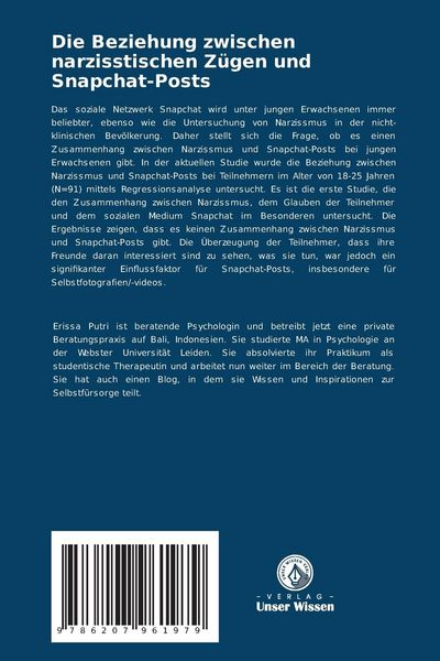 Produktbild: Die Beziehung zwischen narzisstischen Z&uuml;gen und Snapchat-Posts