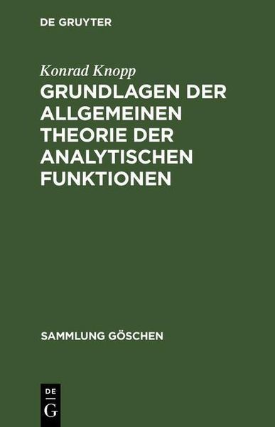 Produktbild: Grundlagen der allgemeinen Theorie der analytischen Funktionen