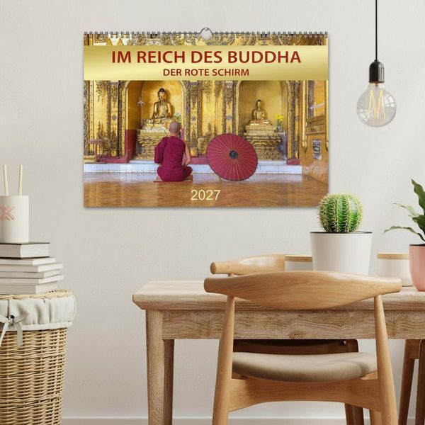 Produktbild: IM REICH DES BUDDHA - DER ROTE SCHIRM (Wandkalender 2027 DIN A3 quer), CALVENDO Monatskalender