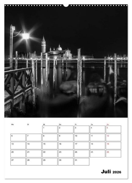 Produktbild: MONOCHROMES VENEDIG Klassische Momente (hochwertiger Premium Wandkalender 2026 DIN A2 hoch), Kunstdruck in Hochglanz