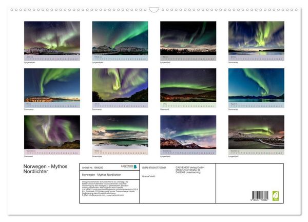 Produktbild: Norwegen - Mythos Nordlichter (Wandkalender 2026 DIN A2 quer), CALVENDO Monatskalender