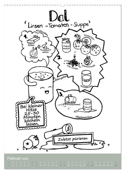 Produktbild: KOCH MAL KALENDER - Lustige Rezepte zum Ausmalen (hochwertiger Premium Wandkalender 2026 DIN A2 hoch), Kunstdruck in Hochglanz