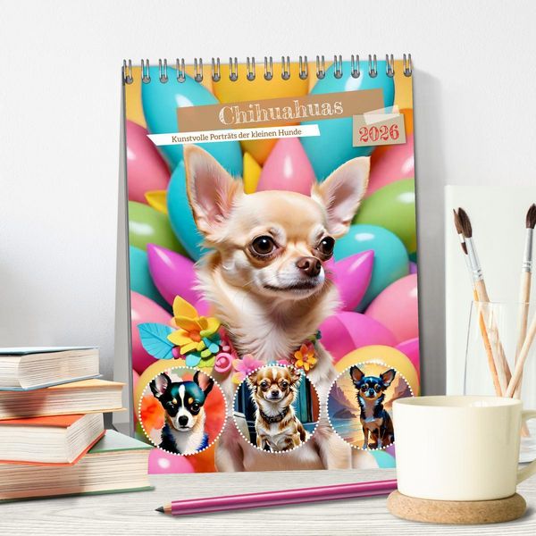 Produktbild: Chihuahuas. Kunstvolle Portr&auml;ts der kleinen Hunde (Tischkalender 2026 DIN A5 hoch), CALVENDO Monatskalender