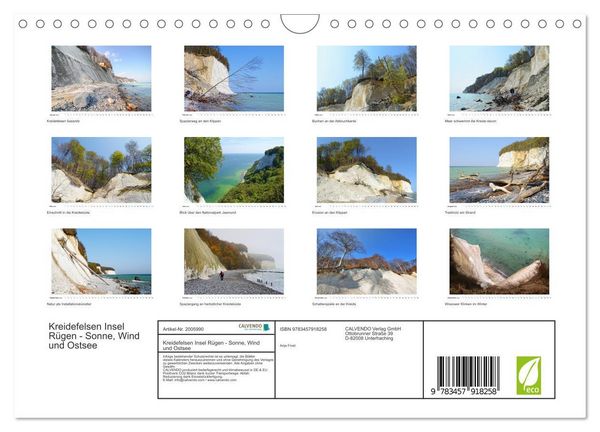 Produktbild: Kreidefelsen Insel R&uuml;gen - Sonne, Wind und Ostsee (Wandkalender 2026 DIN A4 quer), CALVENDO Monatskalender