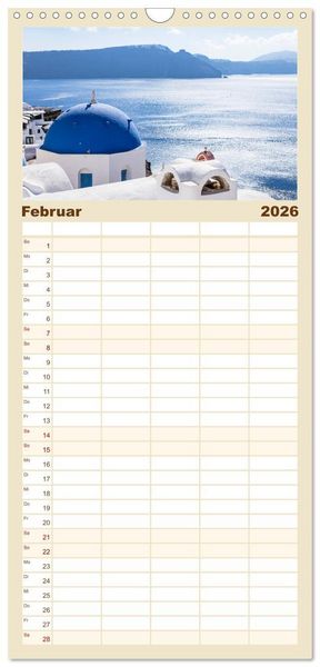Produktbild: Familienplaner 2026 - Santorini - K&ouml;nigin der Kykladen mit 5 Spalten (Wandkalender, 21 x 45 cm) CALVENDO