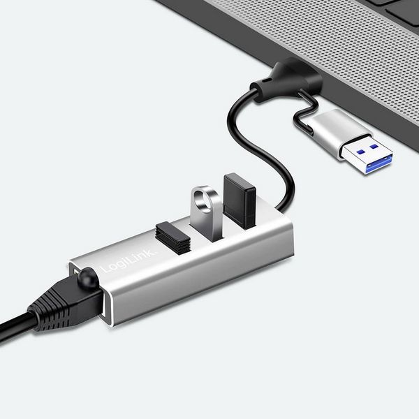 Produktbild: LogiLink UA0440 Netzwerkadapter/Hub 5 GBit/s USB-C&reg; (USB 3.2 Gen 1)