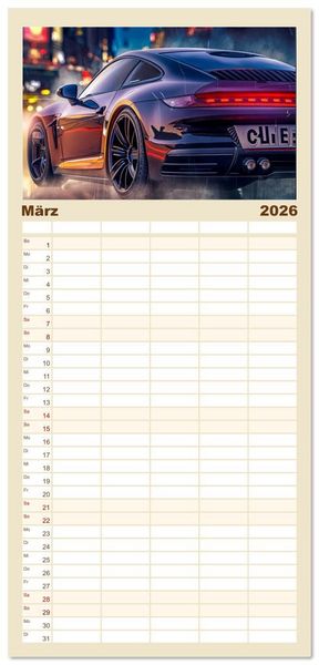 Produktbild: Familienplaner 2026 - Fantasievolle Rennautos - Im Rausch der Geschwindigkeit mit 5 Spalten (Wandkalender, 21 x 45 cm) CALVENDO
