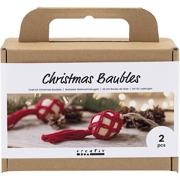 Produktbild: Creativ Company DIY Sets Macram&eacute; Kreativ Set Weihnachtskugeln, Weihnachtsrot, Makramee, Kreativ Box