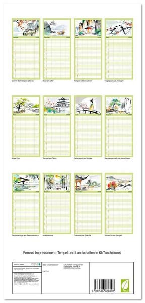 Produktbild: Familienplaner 2026 - Fernost Impressionen - Tempel und Landschaften in KI-Tuschekunst mit 5 Spalten (Wandkalender, 21 x 45 cm) CALVENDO