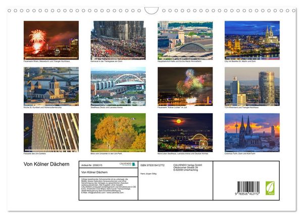 Produktbild: Von K&ouml;lner D&auml;chern (Wandkalender 2026 DIN A3 quer), CALVENDO Monatskalender