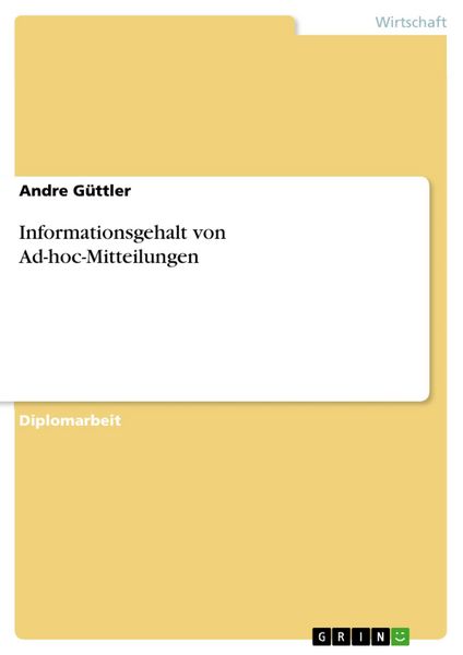 Produktbild: Informationsgehalt von Ad-hoc-Mitteilungen