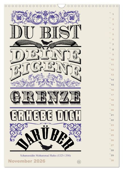 Produktbild: Die sch&ouml;nsten Lebensweisheiten Typo - Kalender (Wandkalender 2026 DIN A3 hoch), CALVENDO Monatskalender