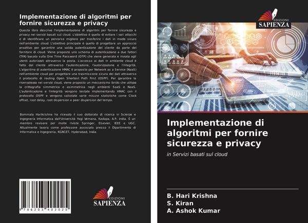 Produktbild: Implementazione di algoritmi per fornire sicurezza e privacy