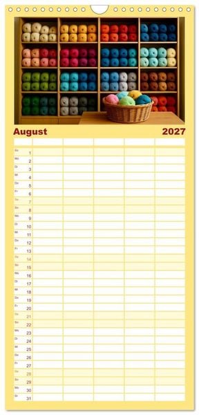 Produktbild: Familienplaner 2027 - Stricken und Wolle mit 5 Spalten (Wandkalender, 21 x 45 cm) CALVENDO