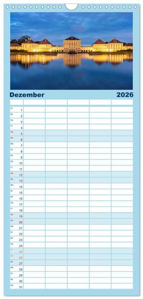 Produktbild: Familienplaner 2026 - Abend in M&uuml;nchen mit 5 Spalten (Wandkalender, 21 x 45 cm) CALVENDO