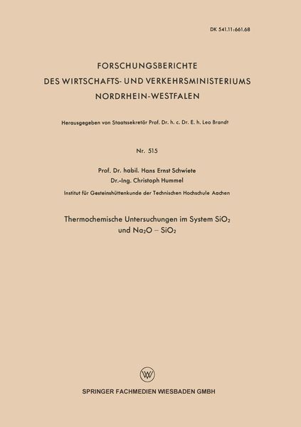 Produktbild: Thermochemische Untersuchungen im System SiO2 und Na2O &mdash; SiO2