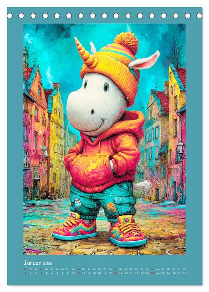 Produktbild: Unicorns. Niedliche Einh&ouml;rner in der Stadt (Tischkalender 2026 DIN A5 hoch), CALVENDO Monatskalender