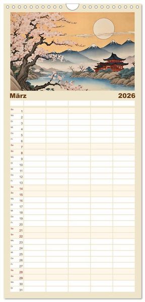 Produktbild: Familienplaner 2026 - Hanami in Japan mit 5 Spalten (Wandkalender, 21 x 45 cm) CALVENDO