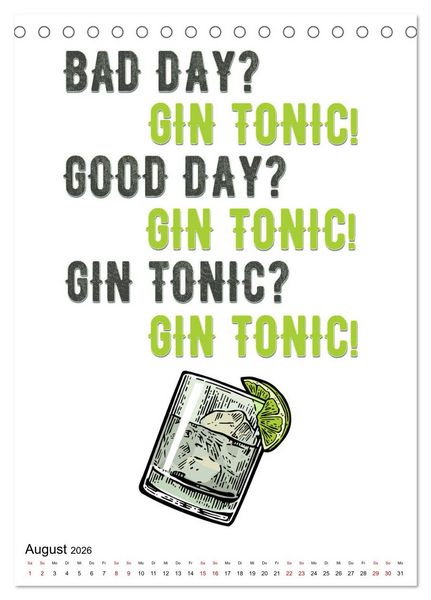 Produktbild: Gin & Tonic - Fun Stuff (Tischkalender 2026 DIN A5 hoch), CALVENDO Monatskalender