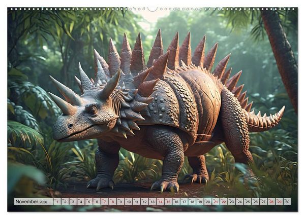 Produktbild: Dinosaurier - die Welt der Urzeitgiganten (hochwertiger Premium Wandkalender 2026 DIN A2 quer), Kunstdruck in Hochglanz