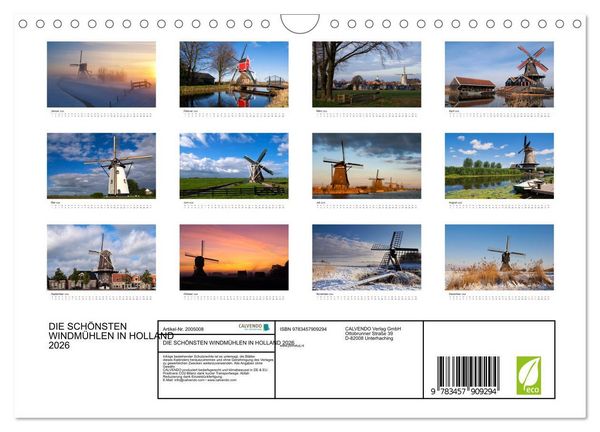 Produktbild: DIE SCH&Ouml;NSTEN WINDM&Uuml;HLEN IN HOLLAND 2026 (Wandkalender 2026 DIN A4 quer), CALVENDO Monatskalender