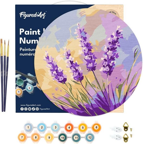 Produktbild: FiguredArt RFA013 - Malen nach Zahlen, Lavendel, Holzscheibe (30cm), Malset, Paint by Numbers