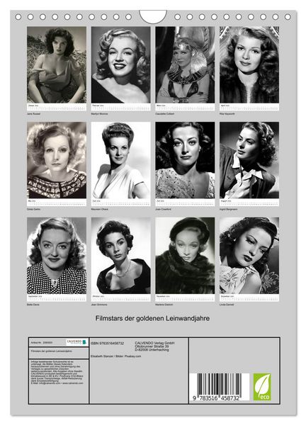 Produktbild: Filmstars der goldenen Leinwandjahre (Wandkalender 2026 DIN A4 hoch), CALVENDO Monatskalender