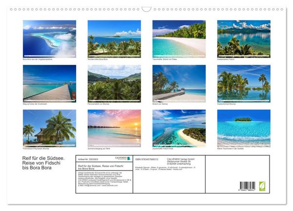 Produktbild: Reif f&uuml;r die S&uuml;dsee. Reise von Fidschi bis Bora Bora (Wandkalender 2026 DIN A2 quer), CALVENDO Monatskalender