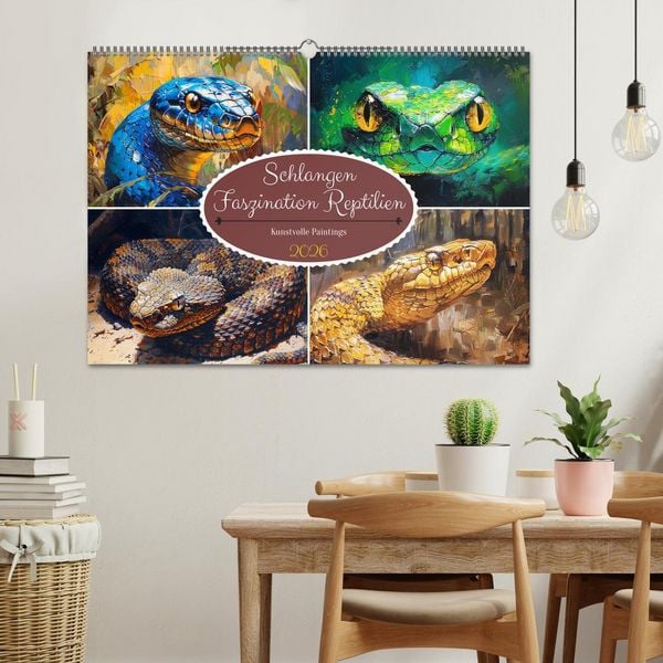 Produktbild: Schlangen. Faszination Reptilien. Kunstvolle Paintings (Wandkalender 2026 DIN A2 quer), CALVENDO Monatskalender