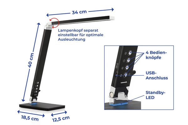 Produktbild: Tageslicht-Tischleuchte, Tischlampe mit 5 Helligkeitsstufen