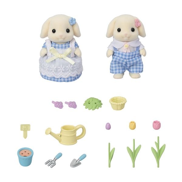 Produktbild: Sylvanian Families 5736 - Blossom Gardening Set, Flora Rabbit Sister & Brother, Blumen- und Garten-Spielset mit Figuren, Spielset