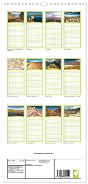 Produktbild: Familienplaner 2027 - Geheimnisvolles Peru mit 5 Spalten (Wandkalender, 21 x 45 cm) CALVENDO