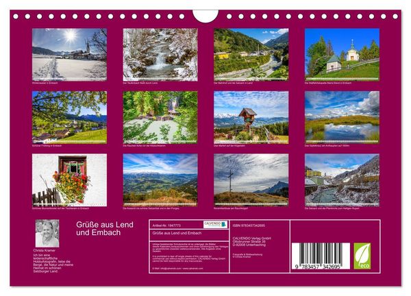 Produktbild: Gr&uuml;&szlig;e aus Lend und Embach (Wandkalender 2026 DIN A4 quer), CALVENDO Monatskalender