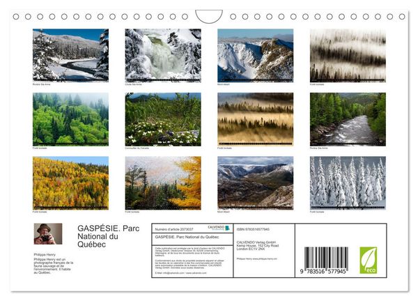 Produktbild: GASP&Eacute;SIE. Parc National du Qu&eacute;bec (Calendrier mural 2026 DIN A4 vertical), CALVENDO calendrier mensuel