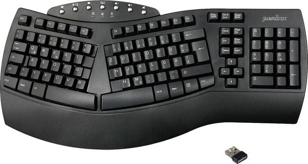 Produktbild: Perixx PERIBOARD-612BDE Bluetooth&reg; Tastatur Deutsch, QWERTZ Schwarz Ergonomisch, Handballenauflage, Multimediatasten